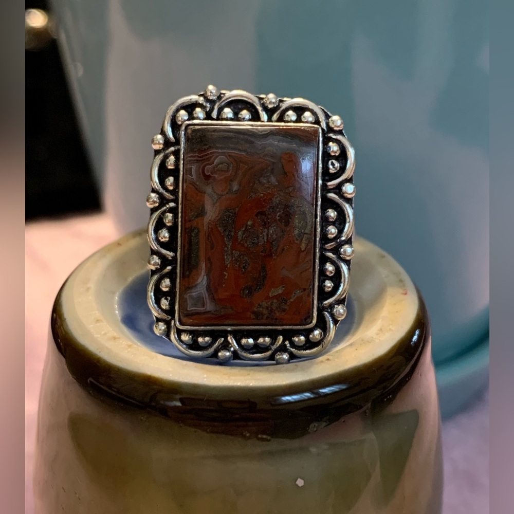 Genuine gemstone silver ring. Sz 8.25